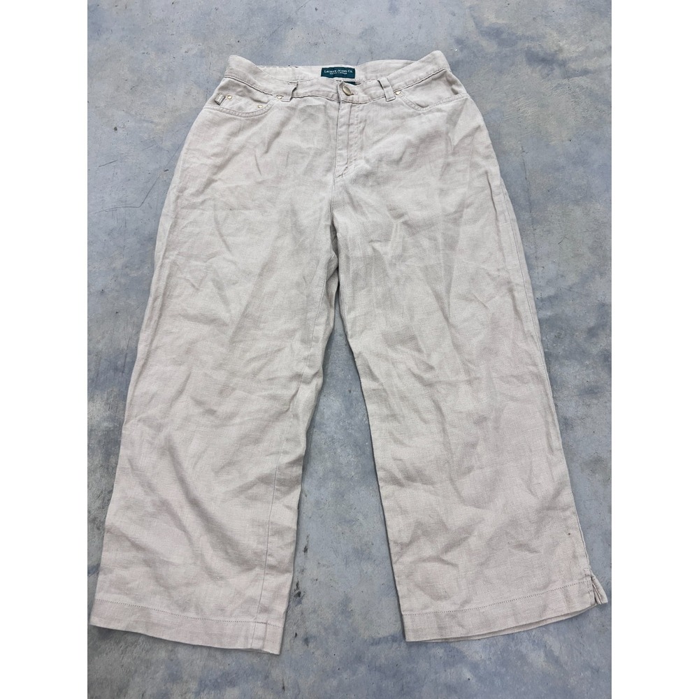 Lauren Jeans Co. Ralph Lauren Pants Women 4 Beige 100% Linen Straight Leg Casual